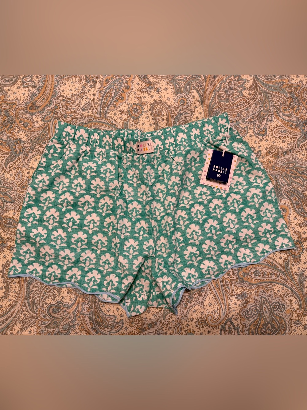 NWT Roller Rabbit x Target Teal and White Patterned Boxer Shorts